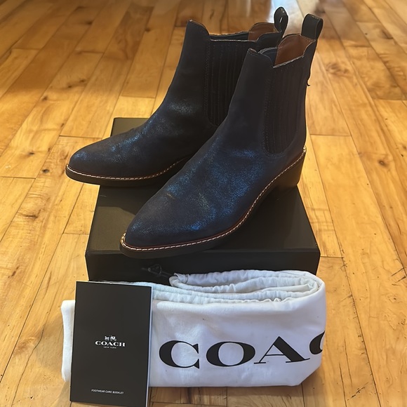 Coach Bowery Chelea Denim Booties Size 8 - Picture 1 of 10